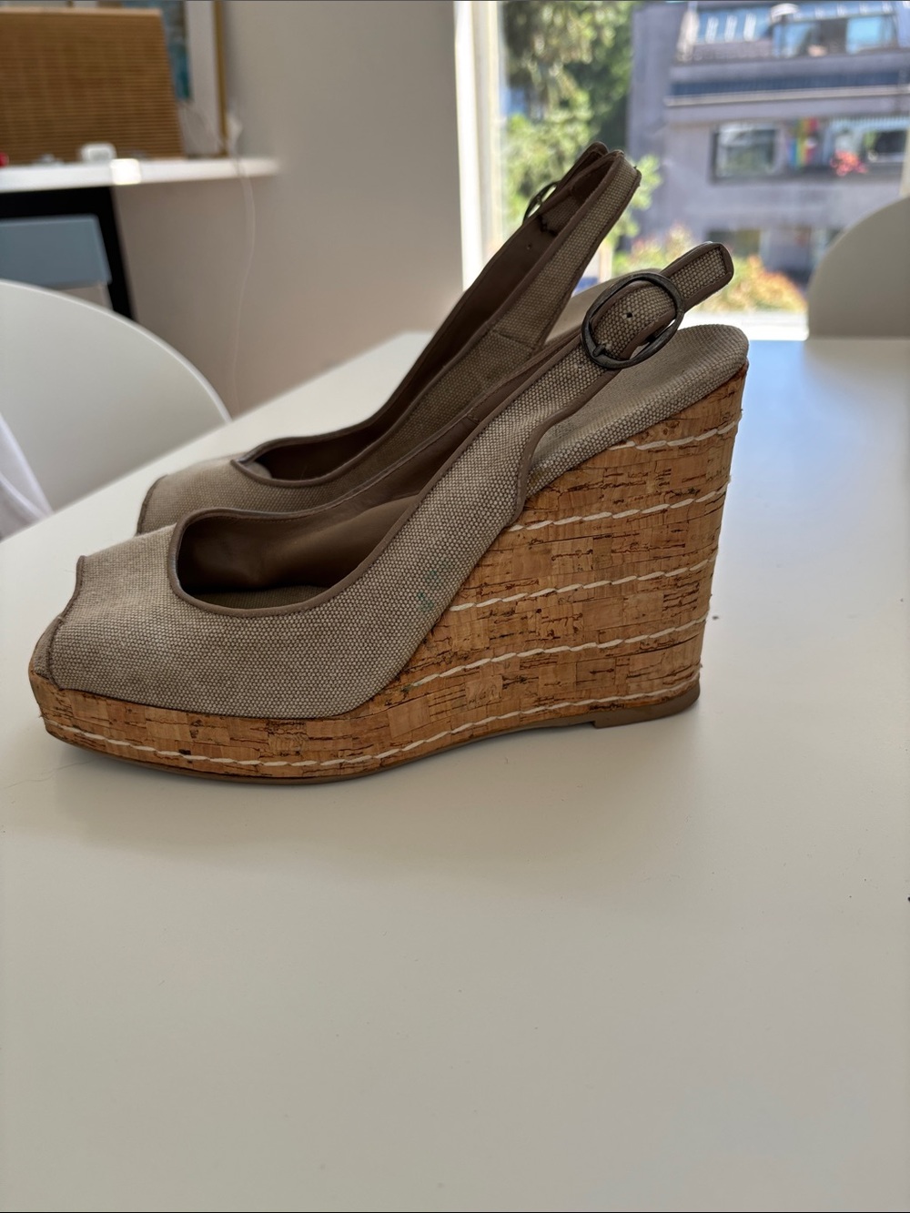 Castaner Wedge Slingback Heels in Taupe